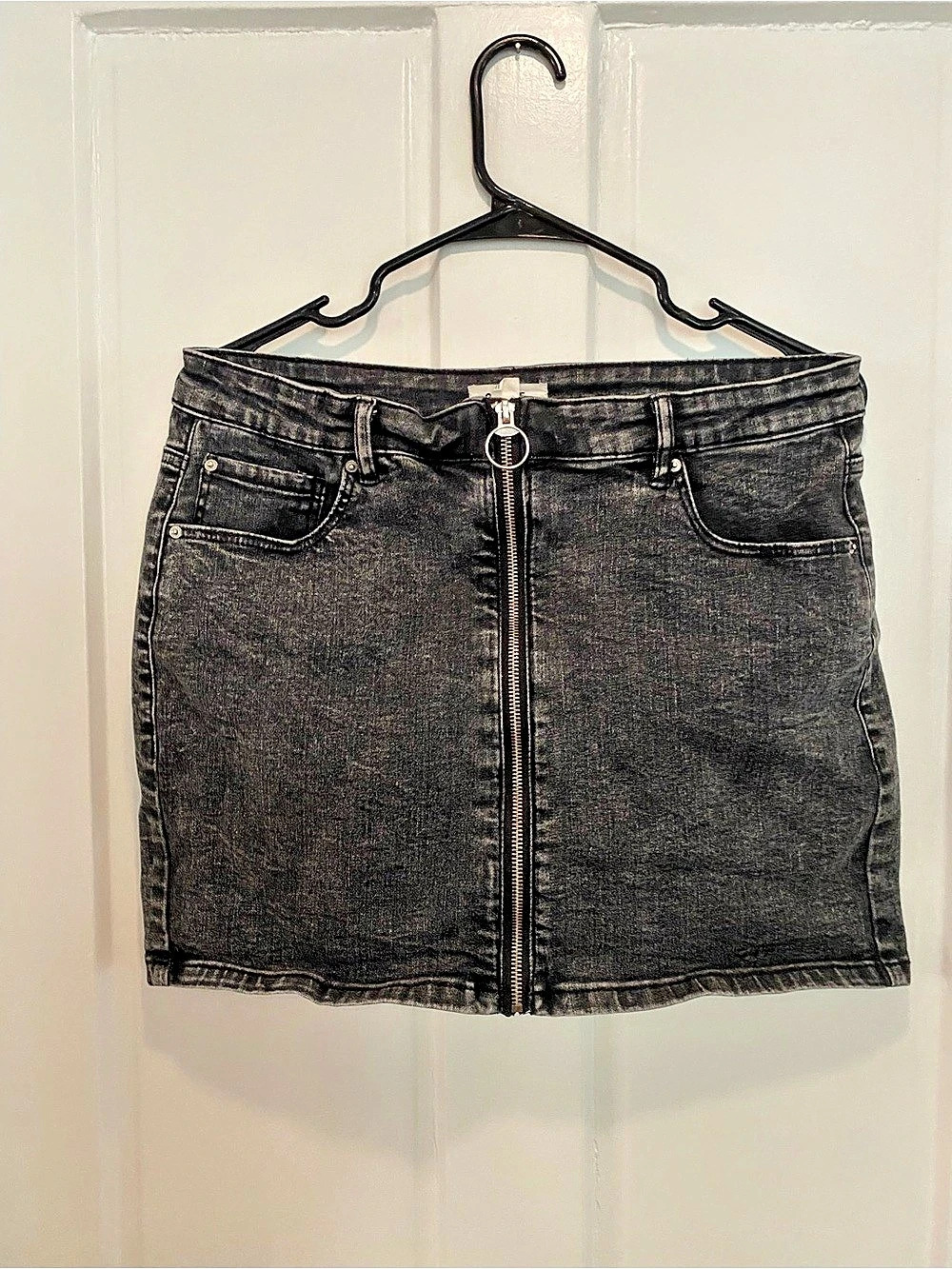 Garage Black Denim Acid Wash Full Zip O-Ring Skirt Mini Skirt Size
